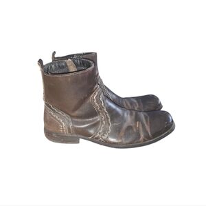 Bed Stu Mens 11.5 Dark Brown Leather Ankle Boots Side Zip Alternative
